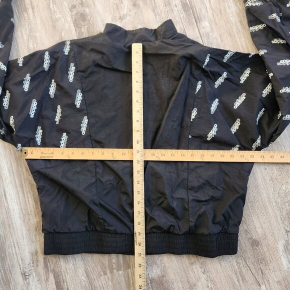 Adidas Womens Black Full-Zip Sport Track Jacket All-Over Logo & Elastic Hem M - Picture 8 of 16
